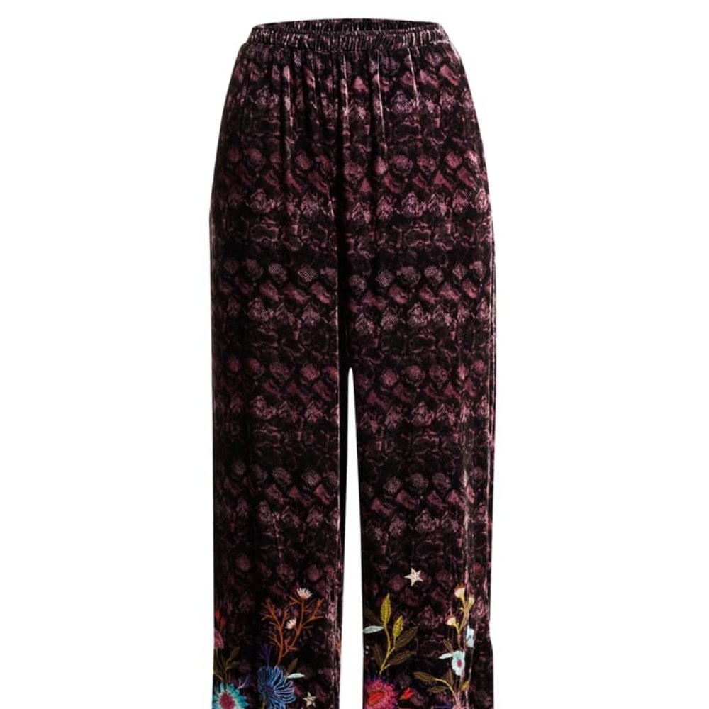 Johnny Was Los Angeles Ulla Floral Embroidered Velvet Pants Black Small - Picture 7 of 9